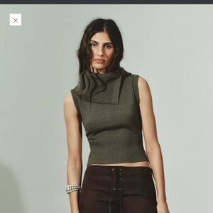 Sleeveless Turtleneck Sweater in Dark Olive